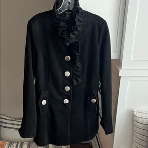 Elegant Black Jacket with Ruffle Collar